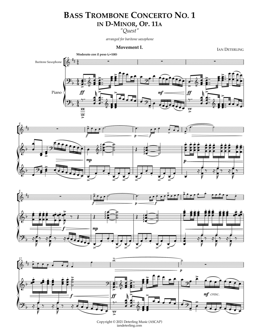 Concerto No. 1 in D-Minor, Op. 11a Baritone Saxophone scores gallery preview page 1