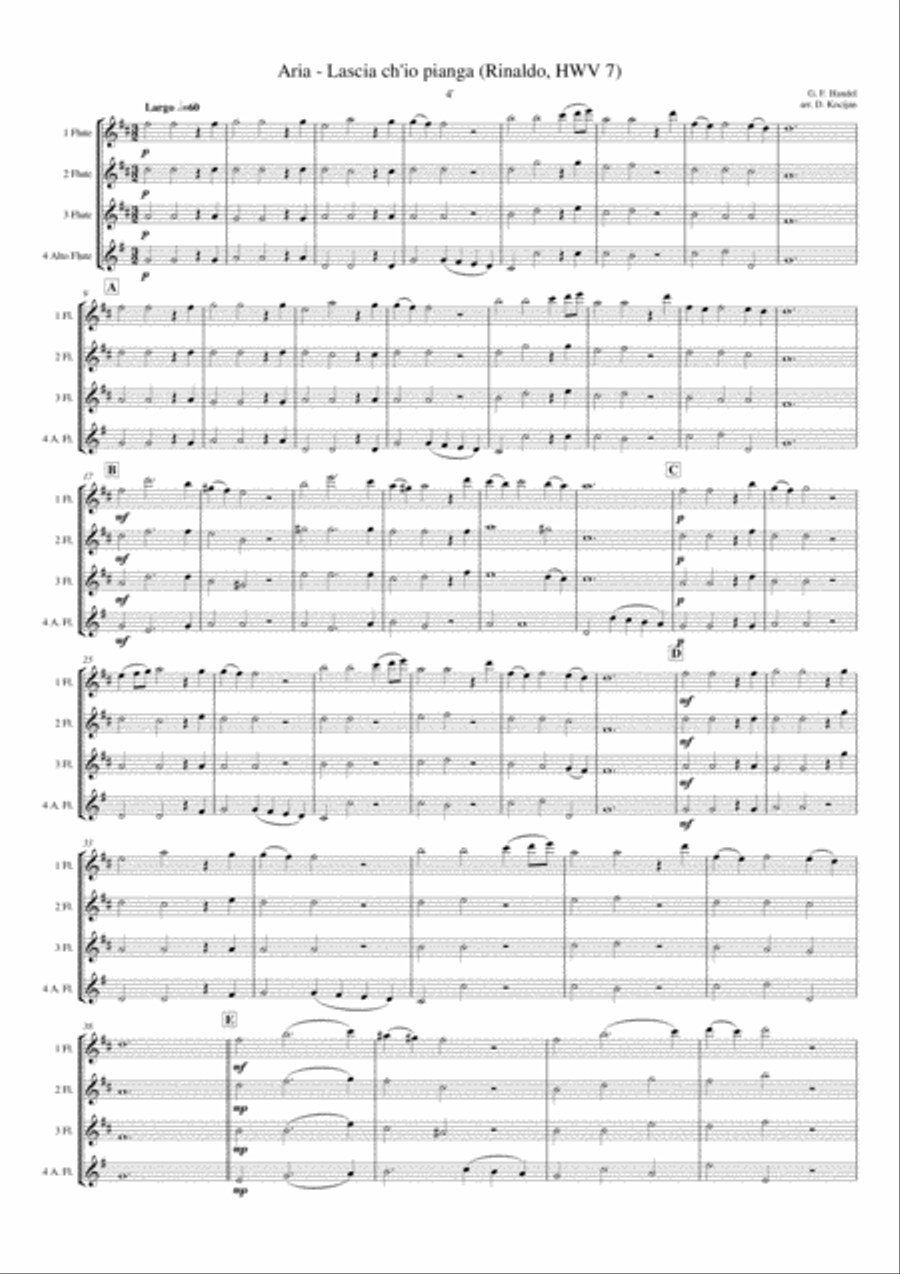 Aria - Lascia ch'io pianga (flute quartet) Aria - Lascia ch'io pianga (flute quartet) Flute Quartet scores gallery preview page 1