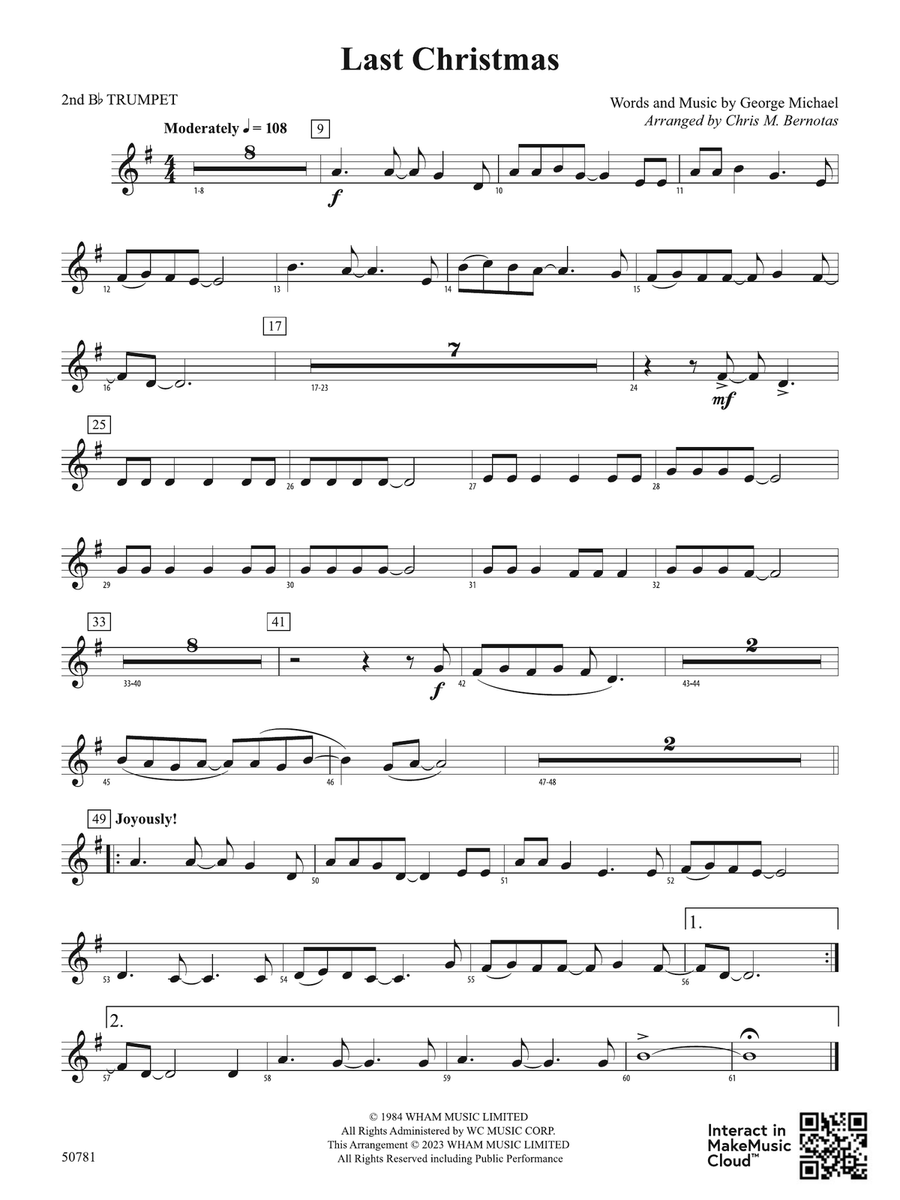 Last Christmas: 2nd B-flat Trumpet