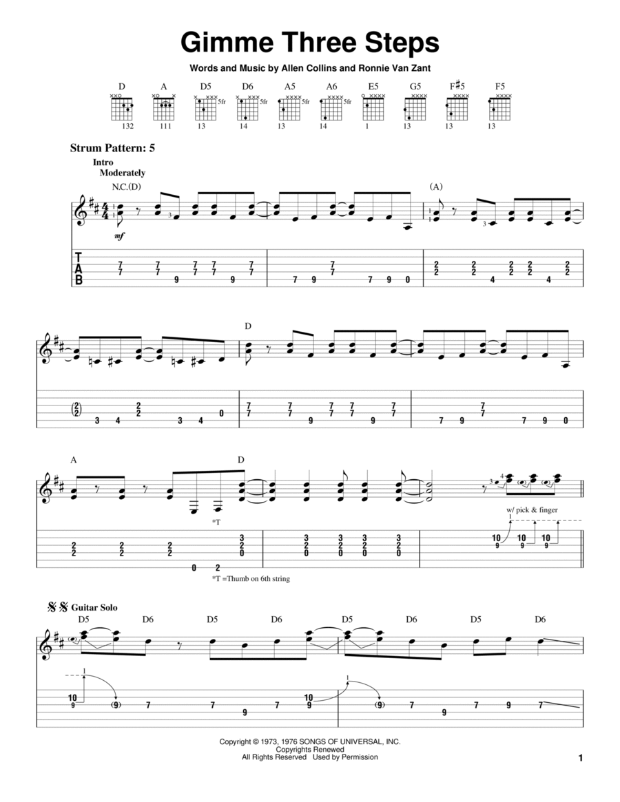 Gimme Three Steps Acoustic Guitar scores gallery preview page 1