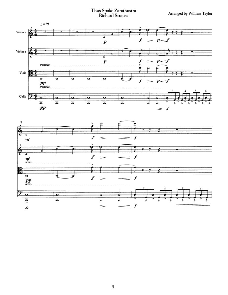 Thus Spoke Zarathustra String Quartet scores gallery preview page 1