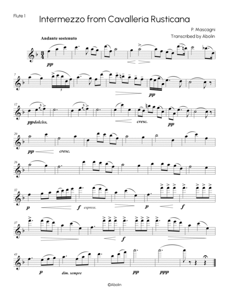 Mascagni: Intermezzo from Cavalleria Rusticana - Flute Choir (Flute Quintet) image number null