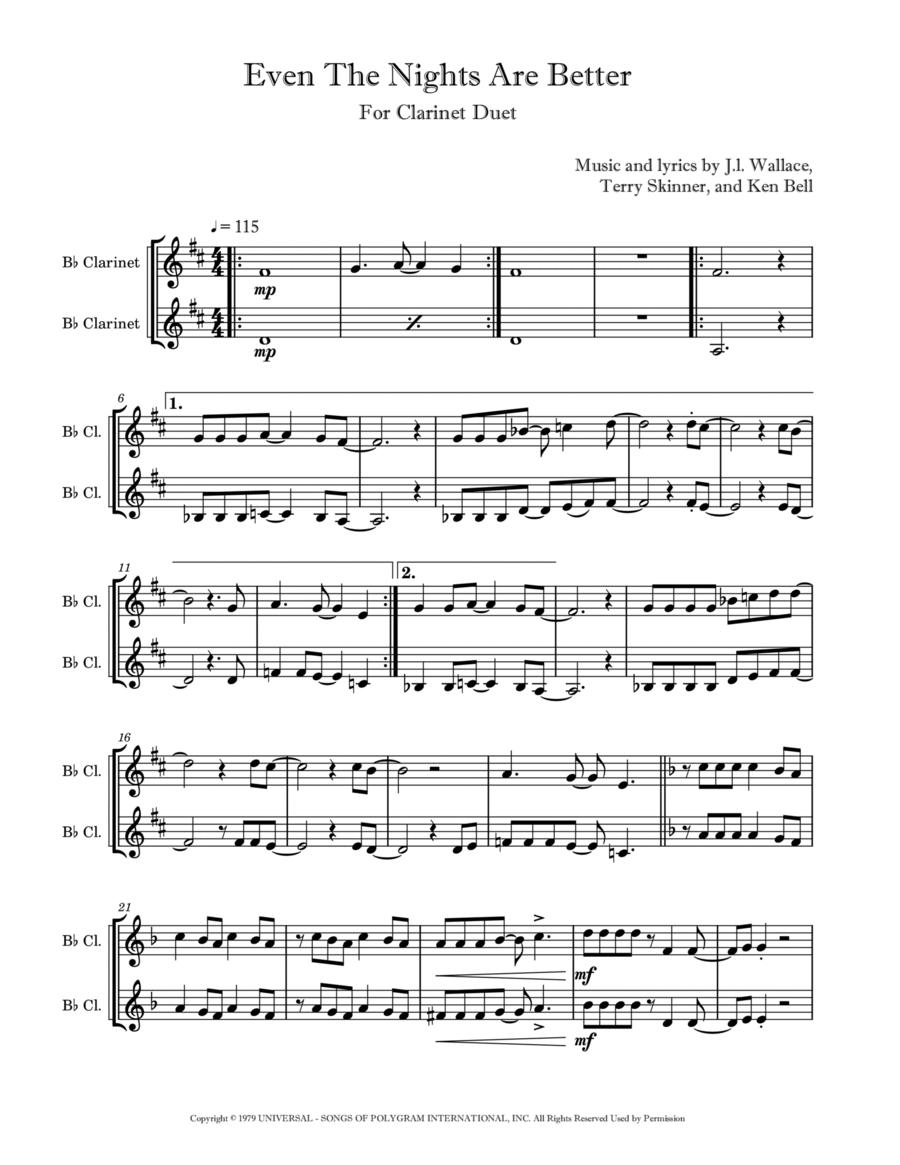 Even The Nights Are Better Clarinet Duet scores gallery preview page 1