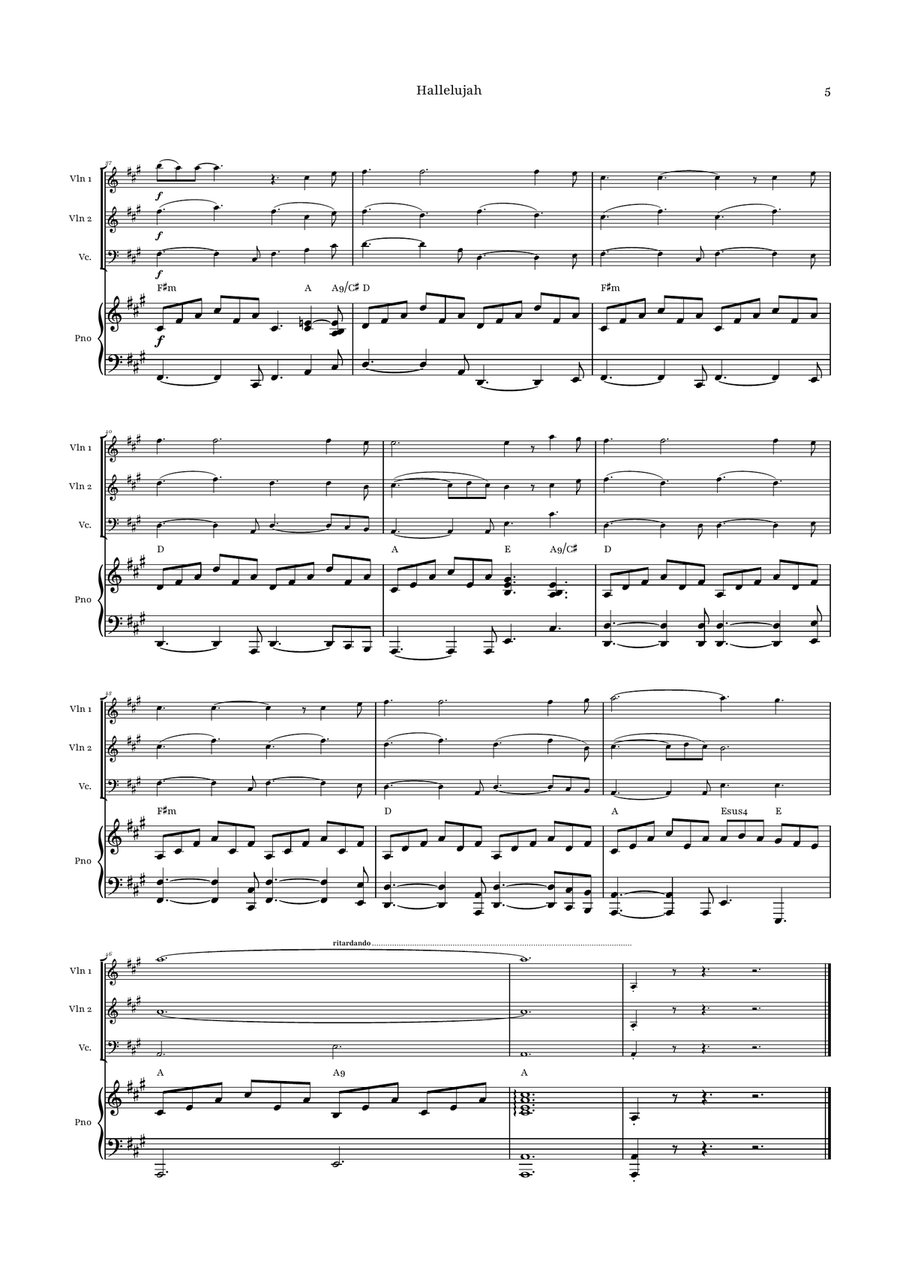 Hallelujah Piano Quartet scores gallery preview page 5