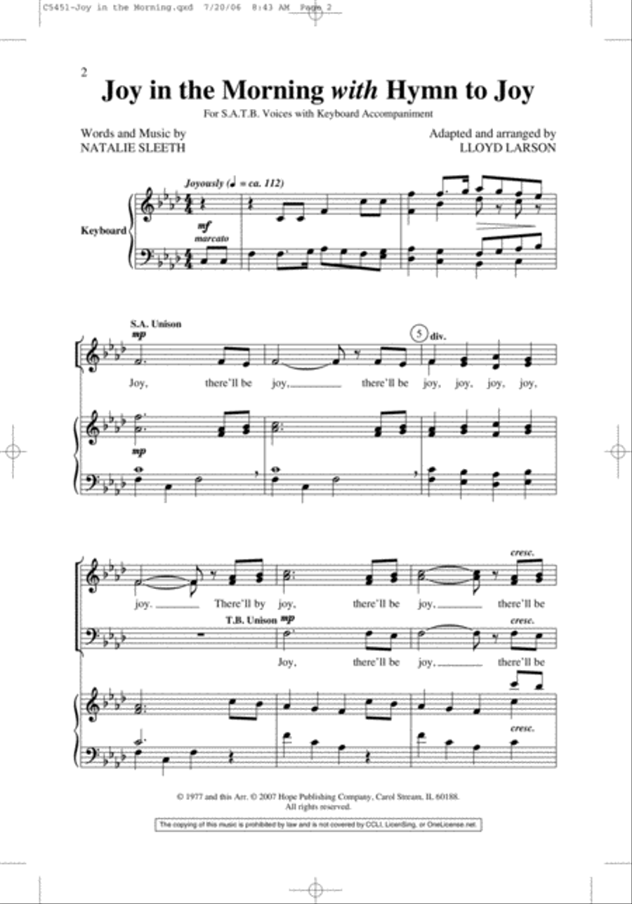 Joy in the Morning with Hymn to Joy 4-Part scores gallery preview page 2