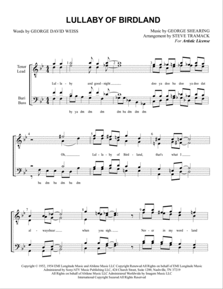 Lullaby Of Birdland TTBB scores gallery preview page 1