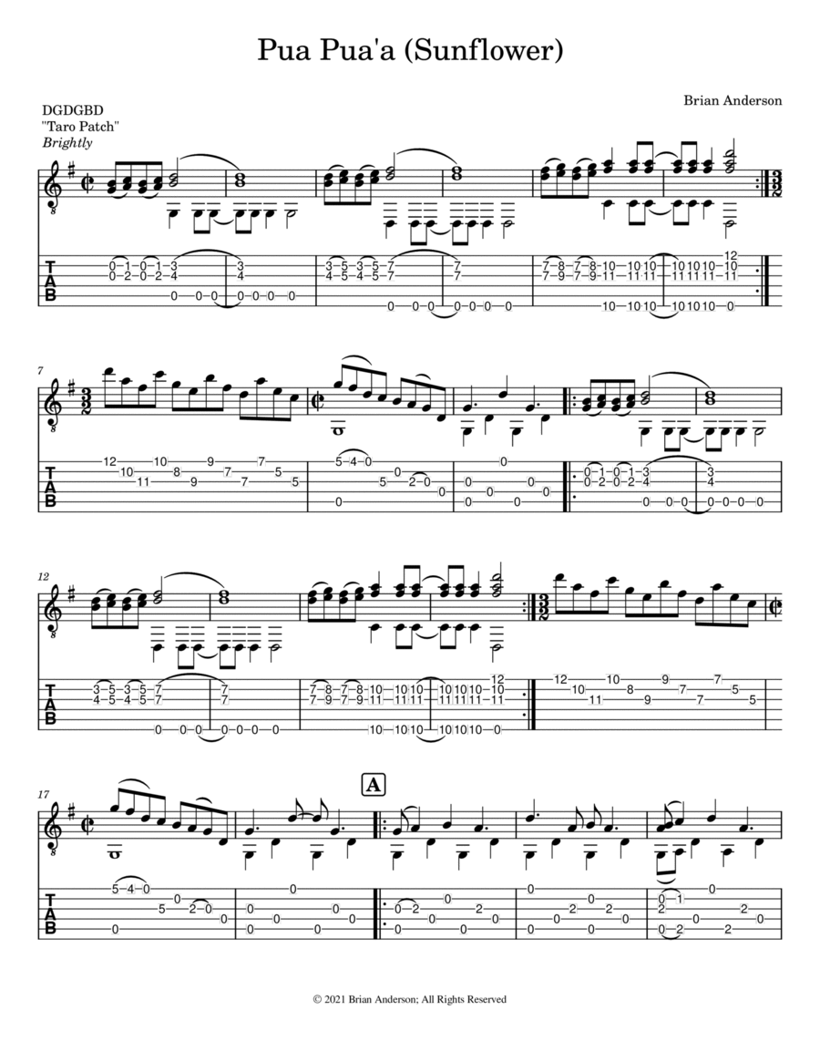 Pua Pua'a (Sunflower) Acoustic Guitar scores gallery preview page 1