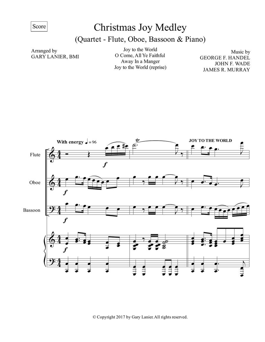 CHRISTMAS JOY MEDLEY (Piano Quartet - Flute, Oboe, Bassoon and Piano with Score & Parts) Small Ensemble scores gallery preview page 2