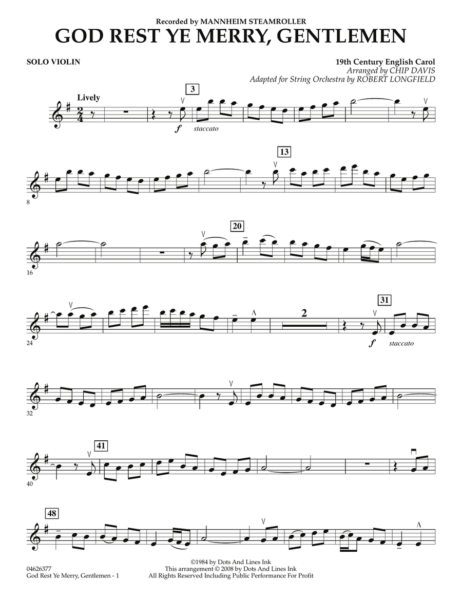 God Rest Ye Merry, Gentlemen - Solo Violin Orchestra scores gallery preview page 1