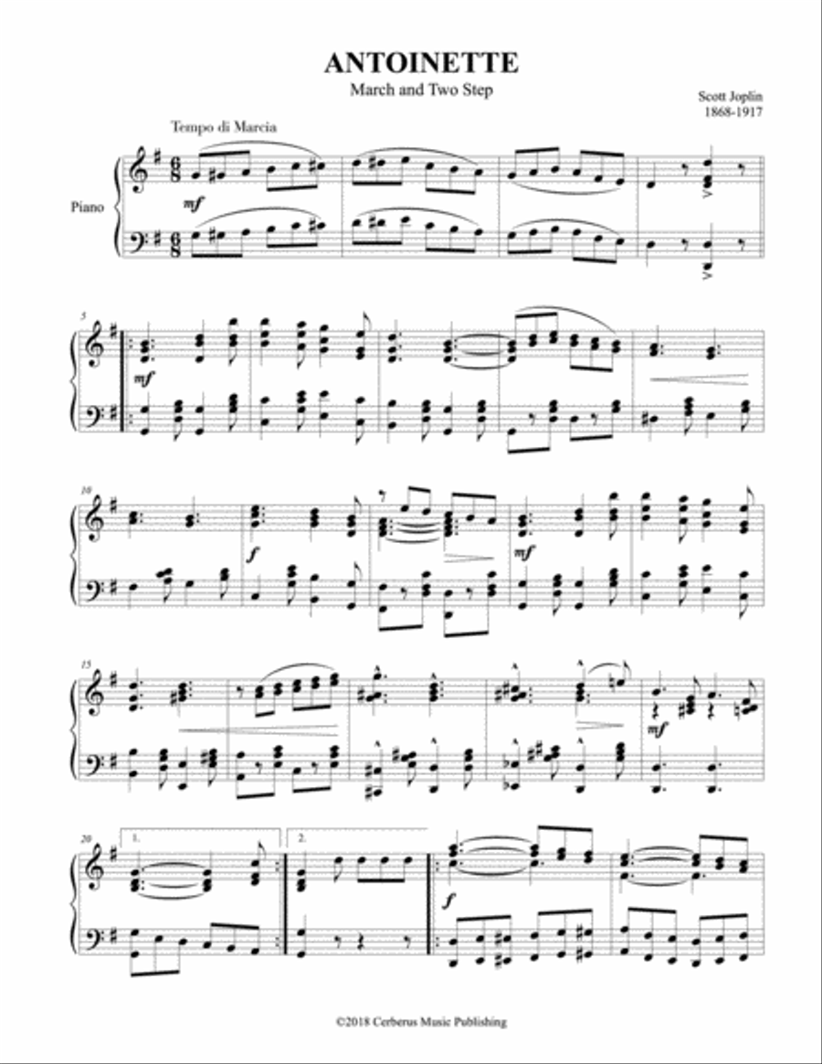 Antoinette (March and Two Step) - Joplin by Scott Joplin Easy Piano - Digital Sheet Music