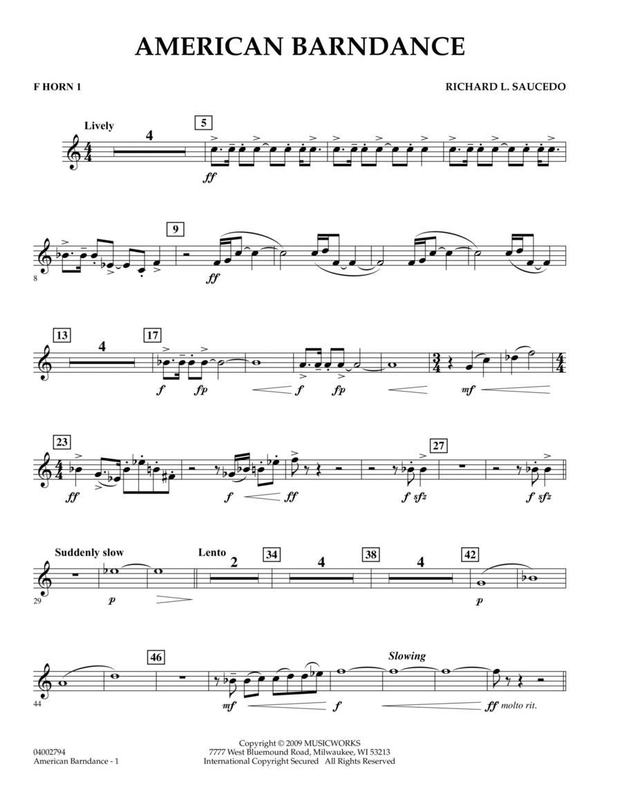 American Barndance - F Horn 1 Concert Band scores gallery preview page 1