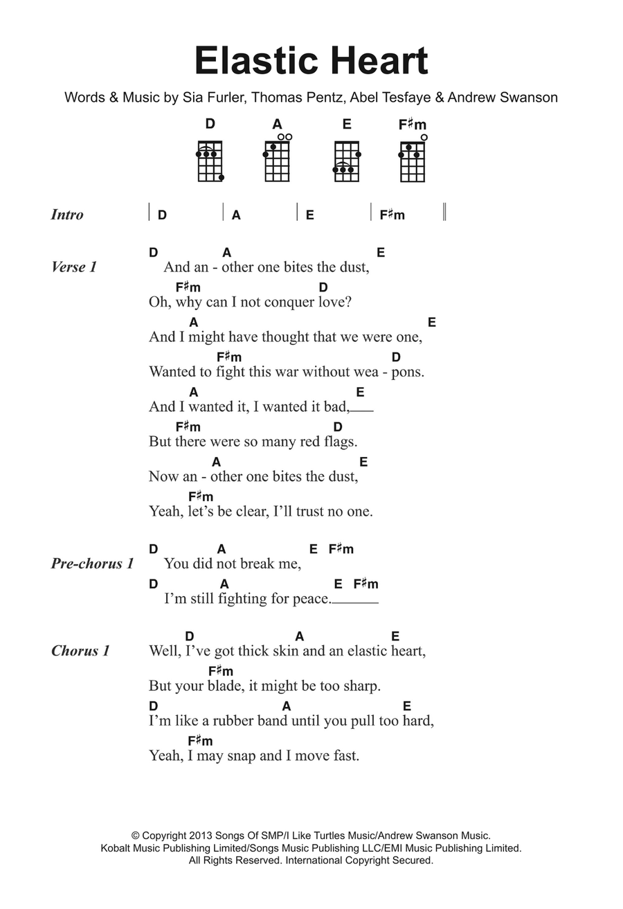 Elastic Heart Piano, Vocal, Guitar scores gallery preview page 1