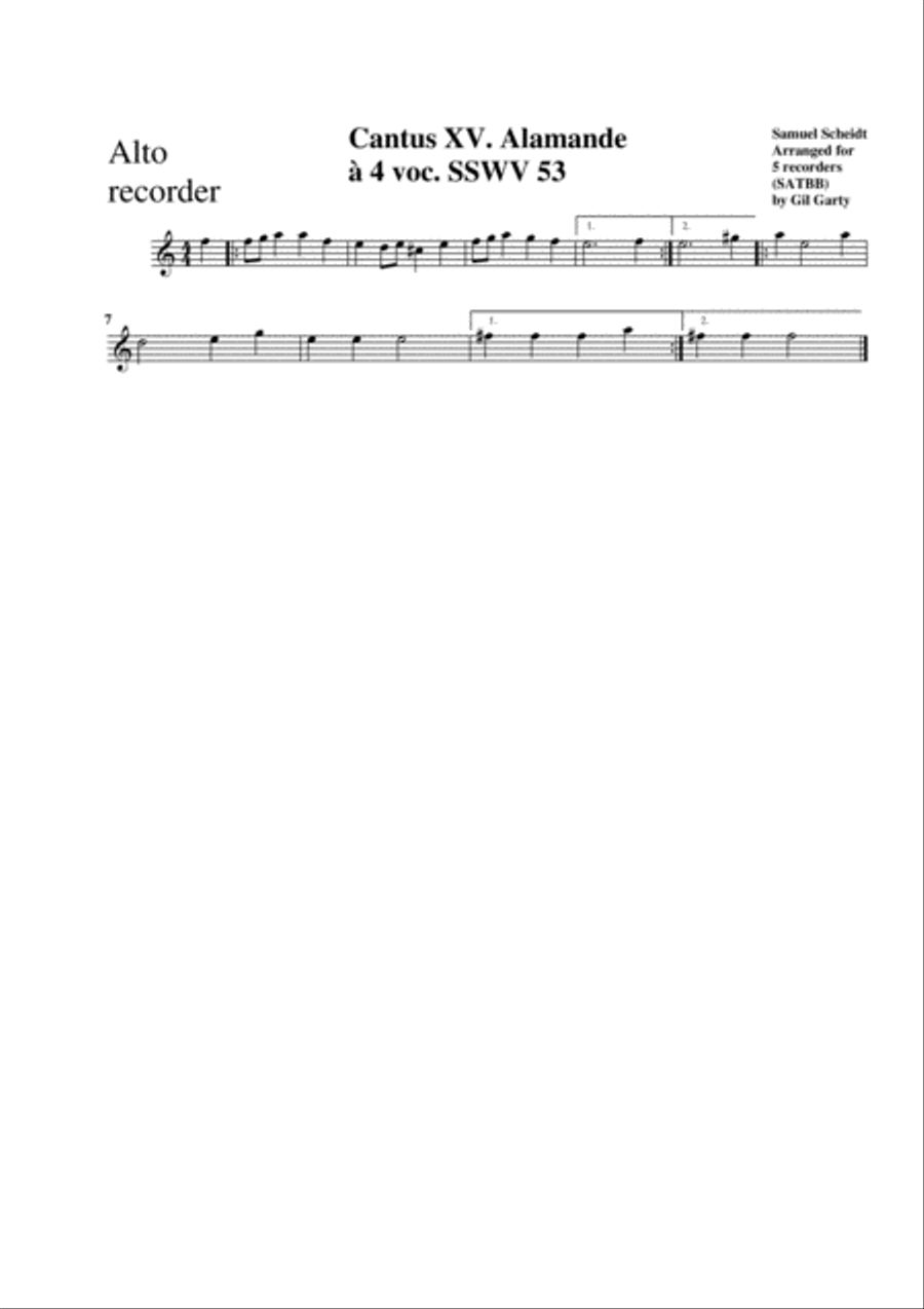 Alamande (Allemande) SSWV 53 (arrangement for 5 recorders) Recorder scores gallery preview page 3