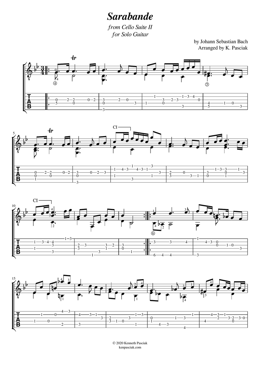Sarabande from BWV1008 (for Solo Guitar)