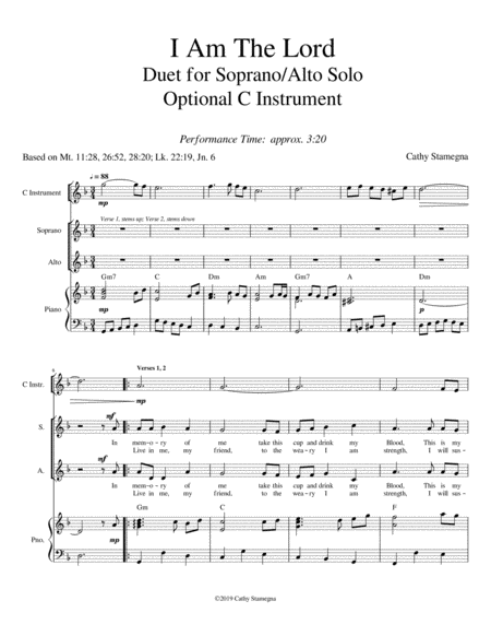 I Am the Lord (Duet for Soprano/Alto Solo, Chords, Optional C Instrument, Accompanied) image number null