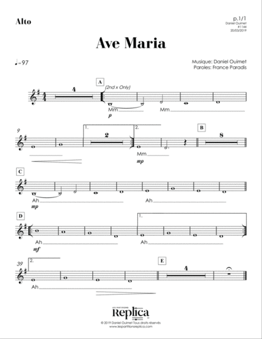 AVE MARIA - ALTO part Alto Voice scores gallery preview page 1
