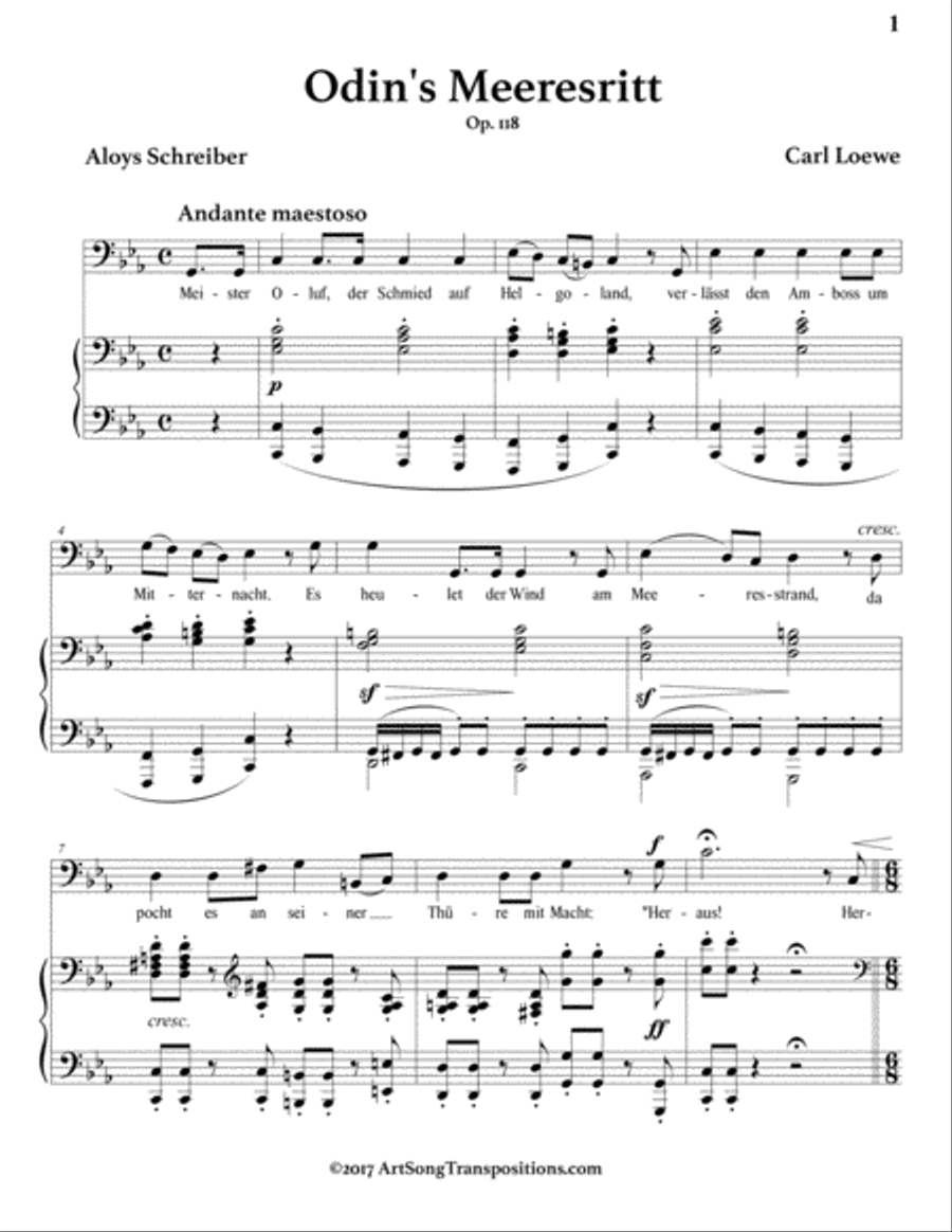 LOEWE: Odins Meeresritt, Op. 118 (transposed to C minor, bass clef) Voice scores gallery preview page 2