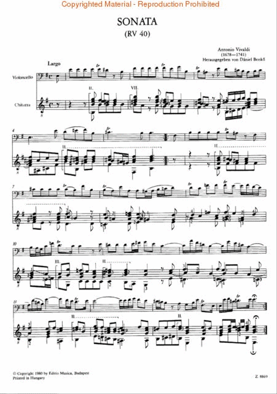 Sonata in E minor for Cello and Guitar RV40 Cello scores gallery preview page 3
