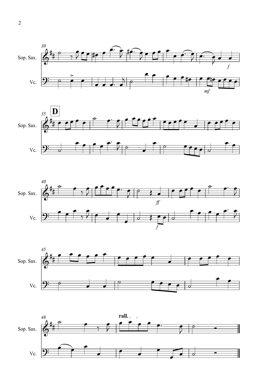 Prelude from Te Deum for Soprano Saxophone and Cello Duet Soprano Saxophone scores gallery preview page 2
