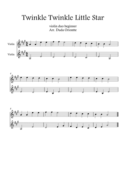 Twinkle Twinkle Little Star DUET (For BEGINNER and kids) (violin duo) image number null
