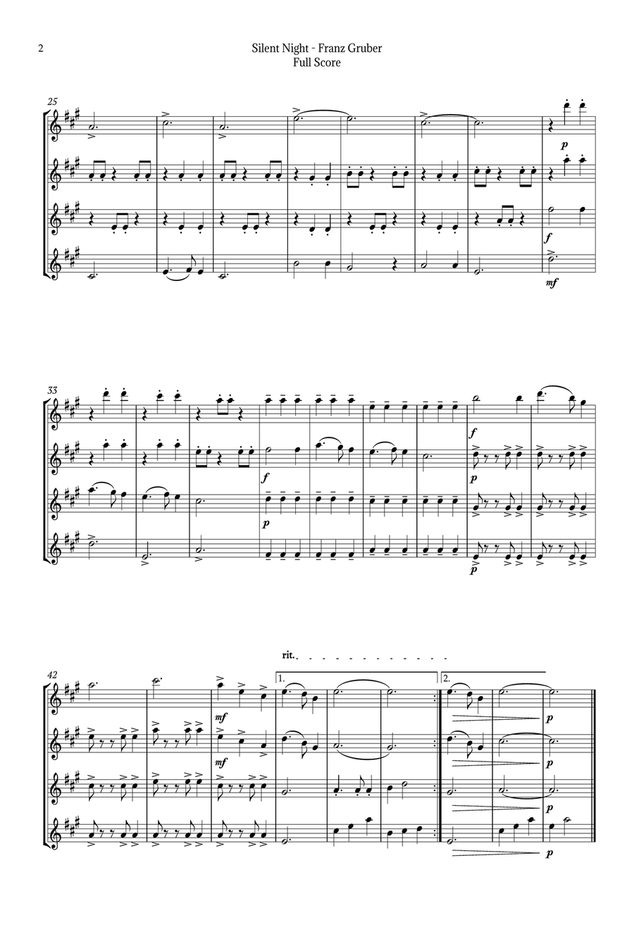 Silent Night for Baritone Sax Quartet Saxophone Quartet scores gallery preview page 2