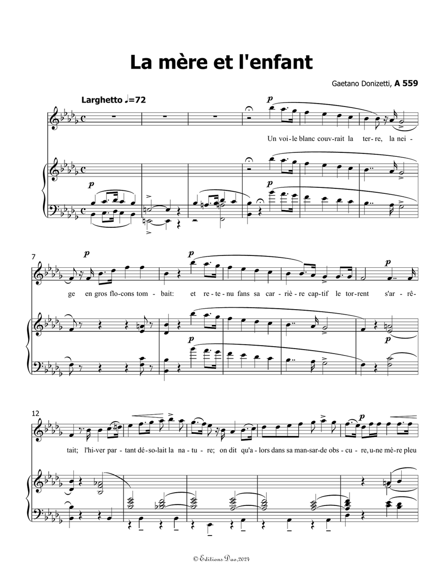 La mère et l'enfant, by Donizetti, in b flat minor Piano, Vocal scores gallery preview page 3