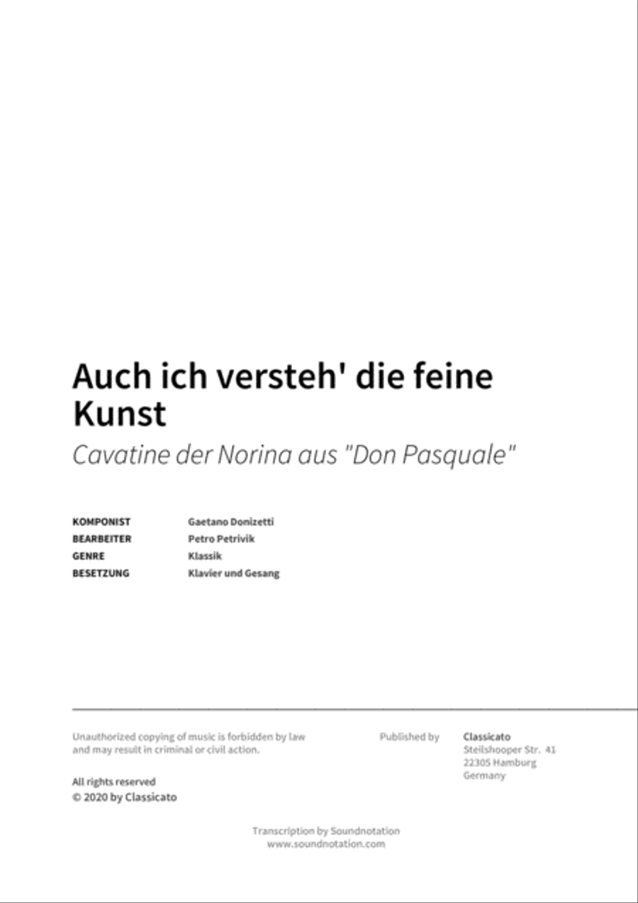 Auch ich versteh' die feine Kunst Voice Solo scores gallery preview page 2