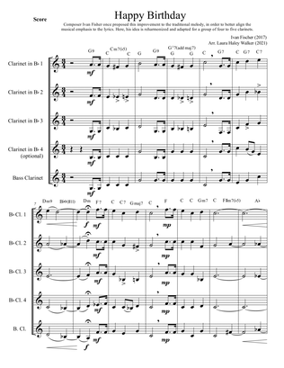 Happy Birthday (modified melody) - for clarinet quartet/quintet