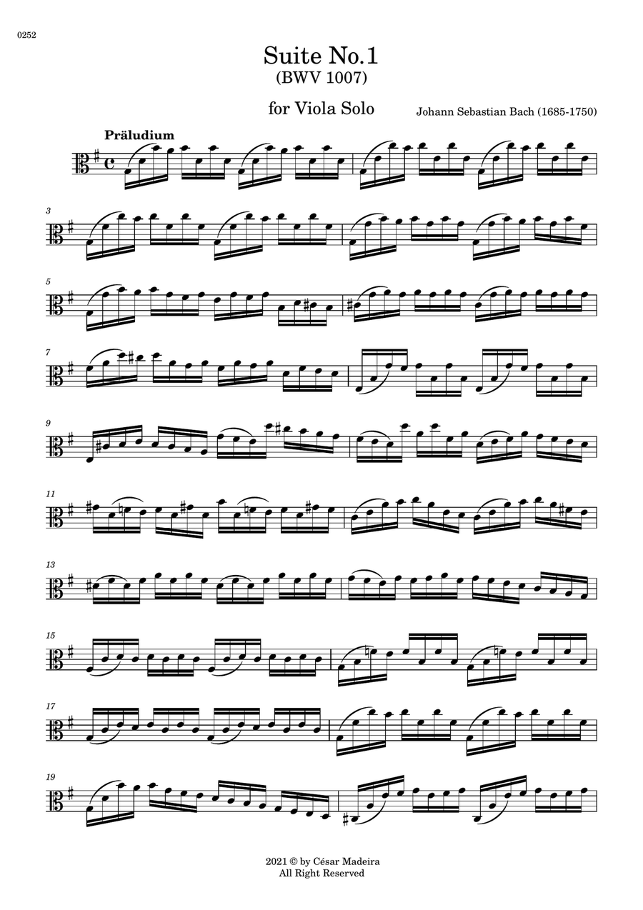 Suite No.1 by Bach - Viola Solo - Prelude (BWV1007) Viola Solo scores gallery preview page 2