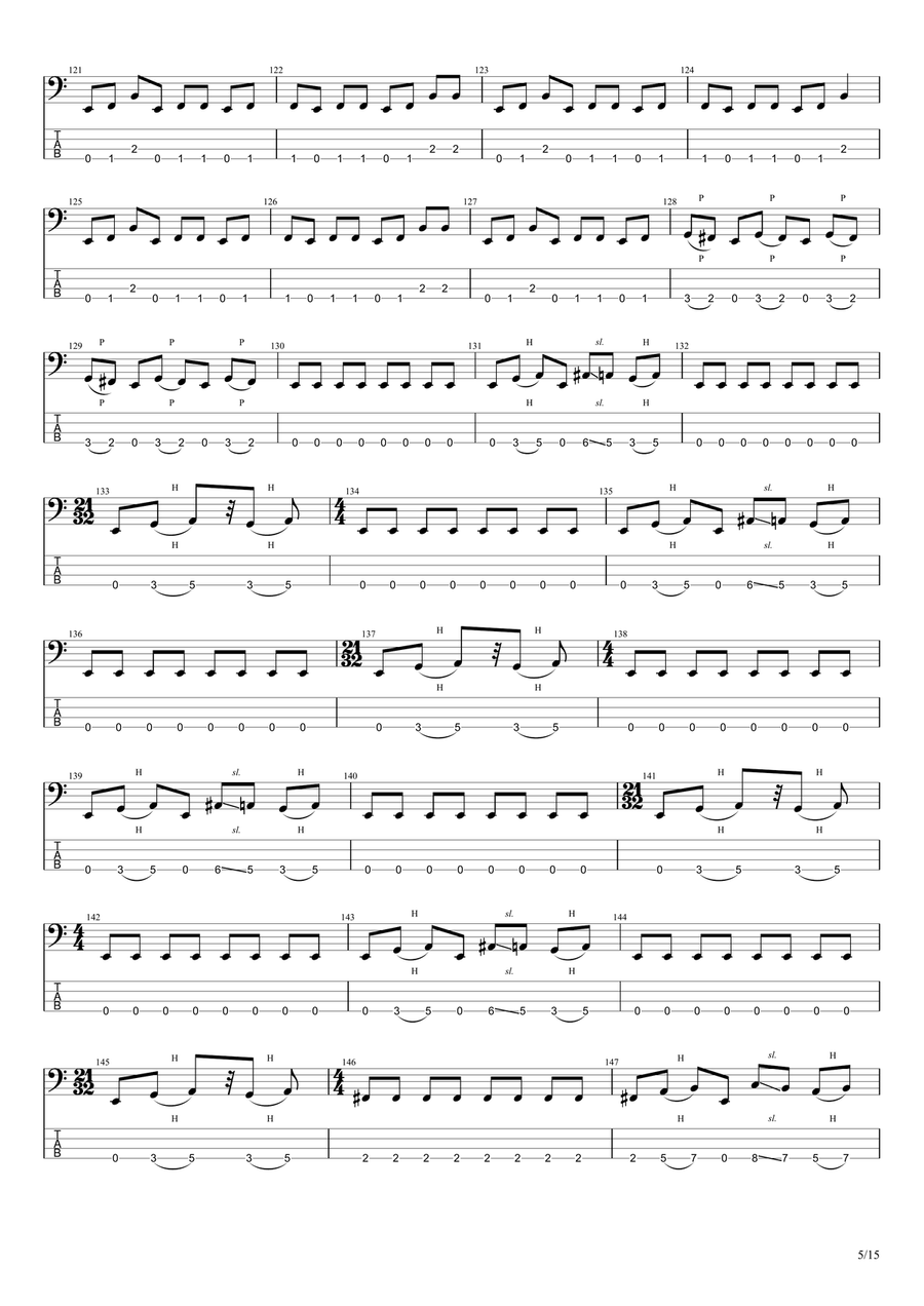 Master Of Puppets Bass Guitar Tablature scores gallery preview page 5