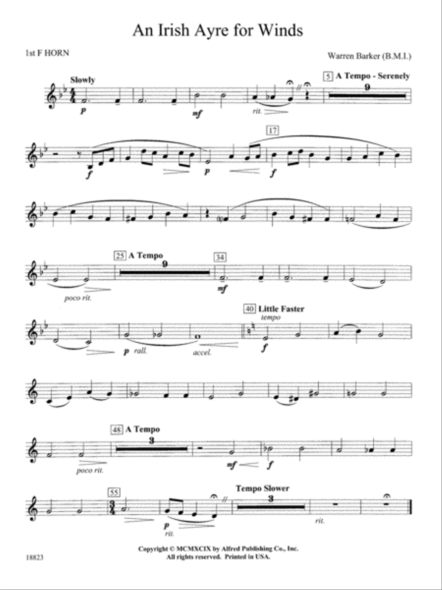 Irish Ayre for Winds: 1st F Horn Concert Band scores gallery preview page 1