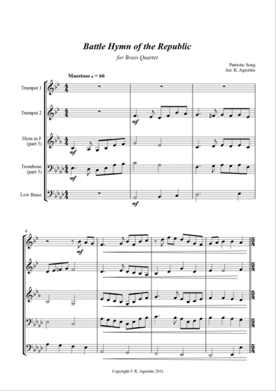 Battle Hymn of the Republic - a Jazz Arrangement - for Brass Quartet image number null