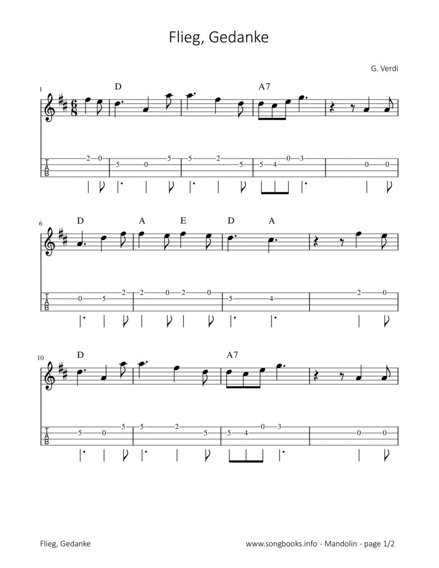 Flieg, Gedanke - G. Verdi Mandolin scores gallery preview page 1