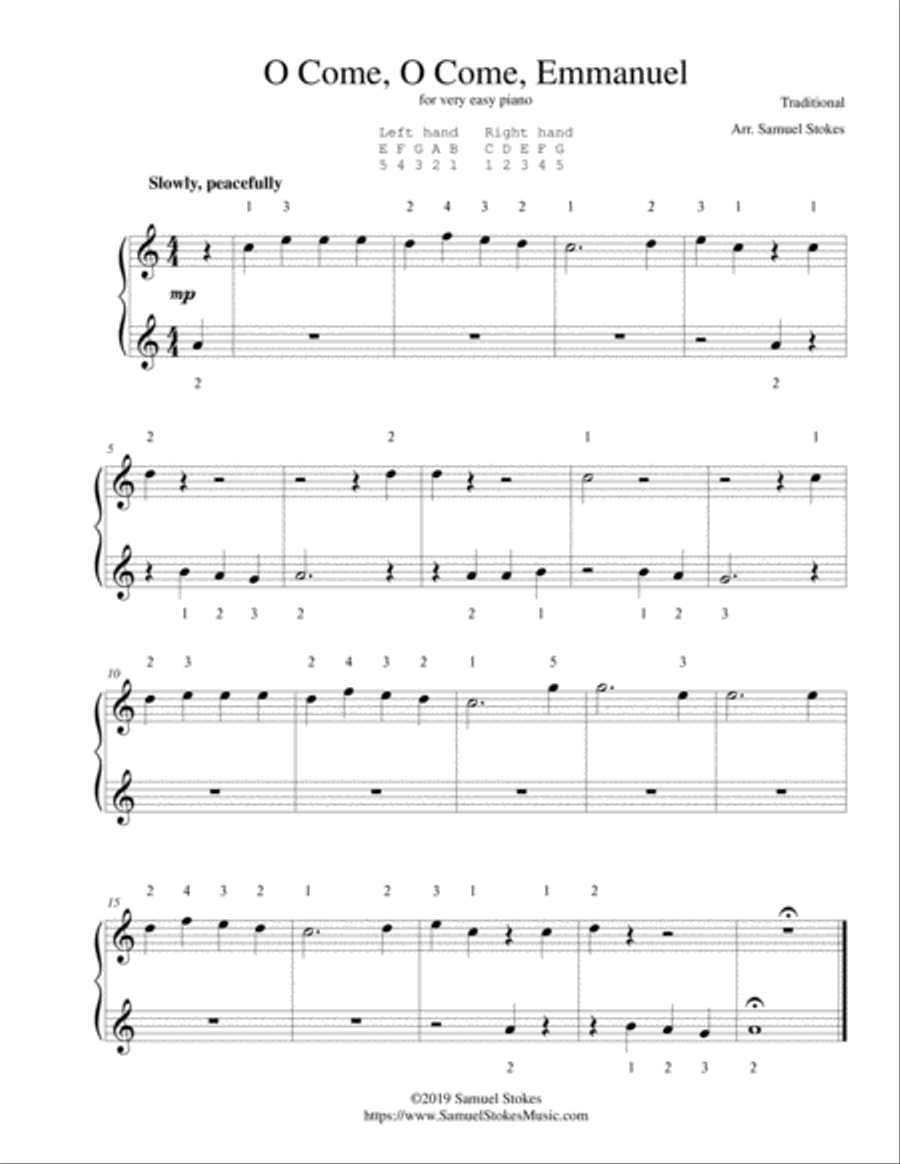 O Come, O Come, Emmanuel - for very easy piano Easy Piano scores gallery preview page 1