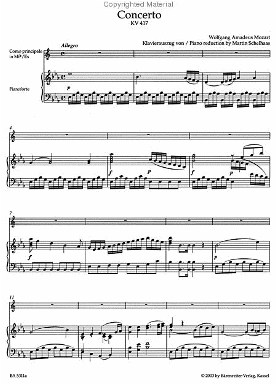 Concerto for Horn and Orchestra No. 2 E flat major KV 417 Piano scores gallery preview page 3
