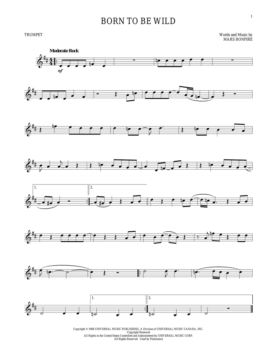 Born To Be Wild Born To Be Wild Trumpet Solo scores gallery preview page 1