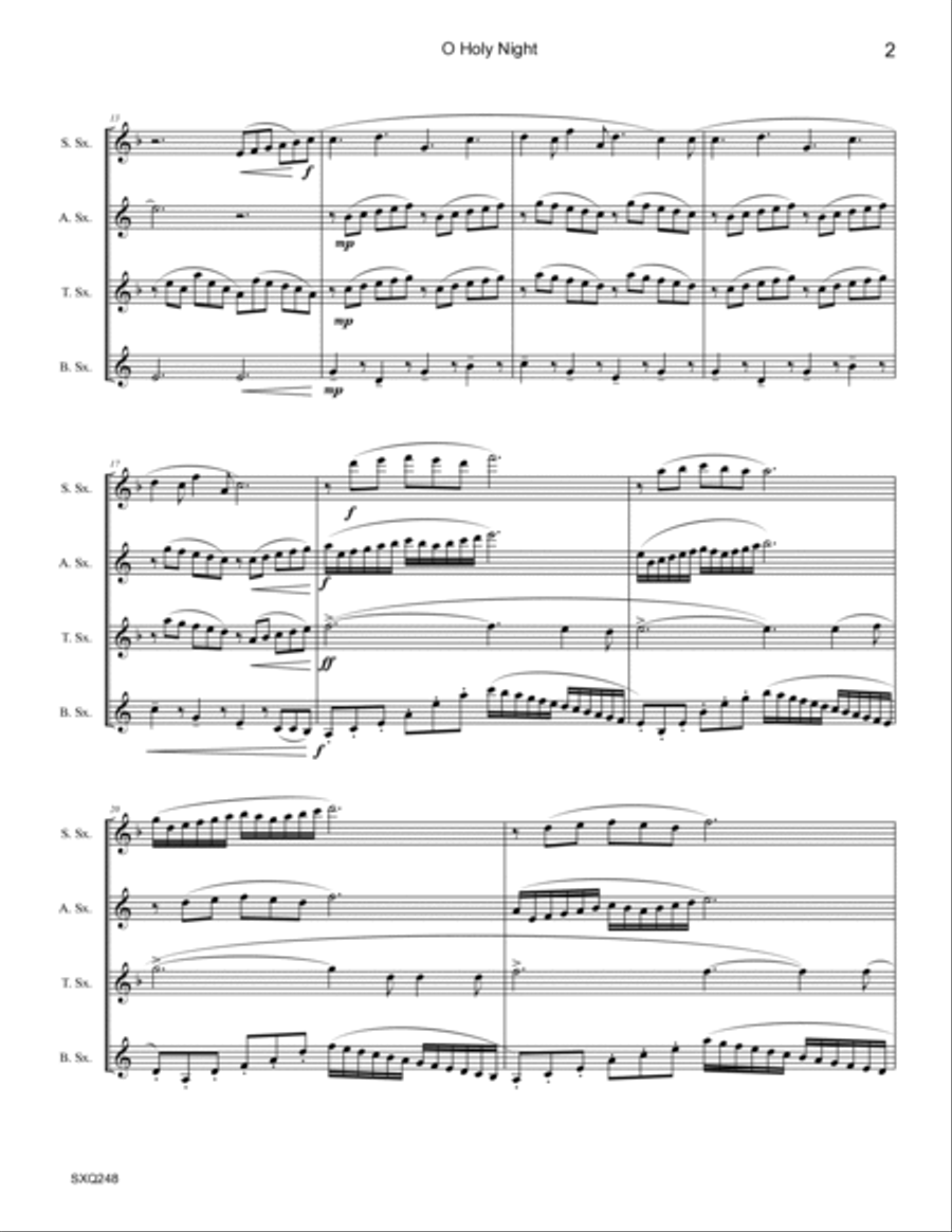 O HOLY NIGHT - unaccompanied SAXOPHONE QUARTET (SATB or AATB) Saxophone Quartet scores gallery preview page 2