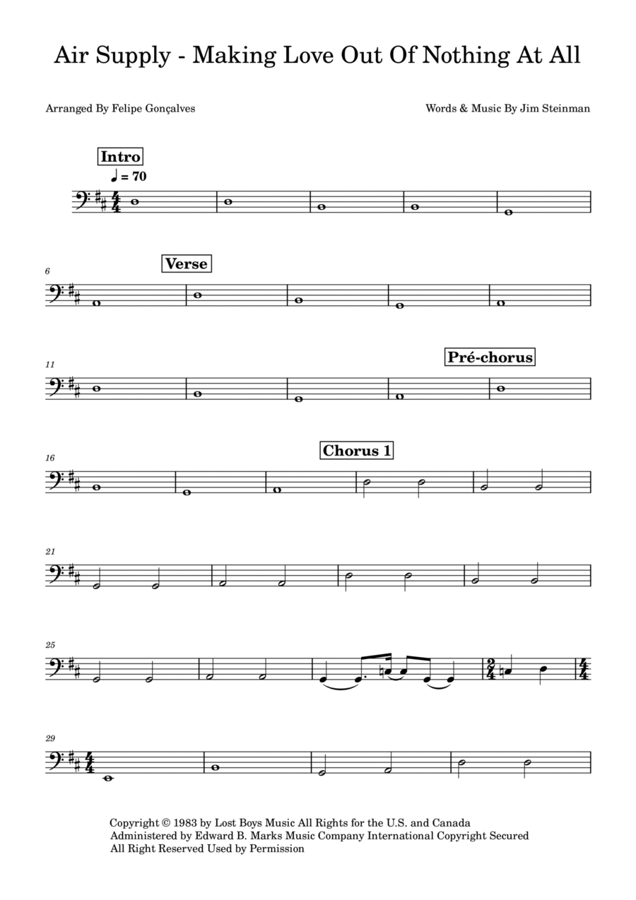 Making Love Out Of Nothing At All Bass Guitar scores gallery preview page 1
