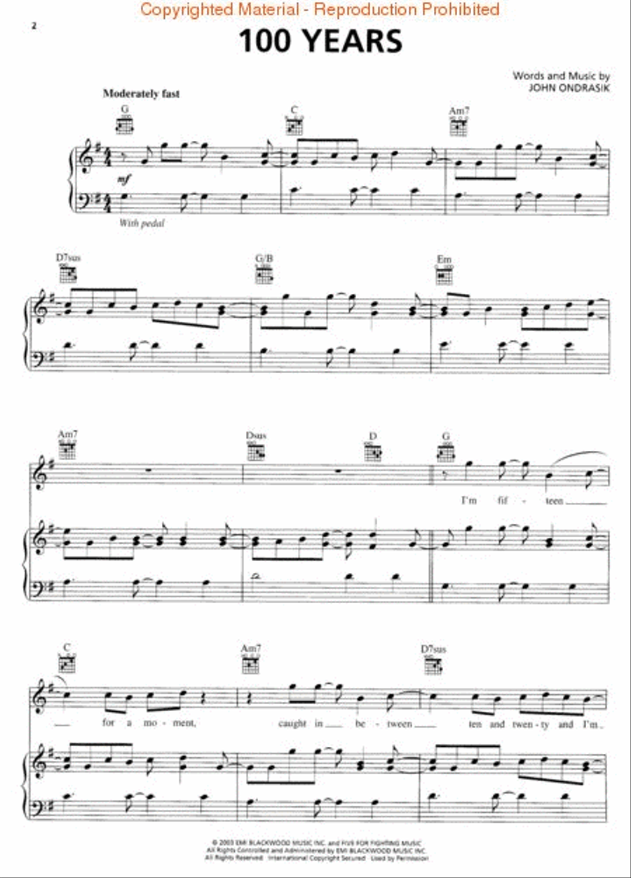 100 Years Piano, Vocal, Guitar scores gallery preview page 2