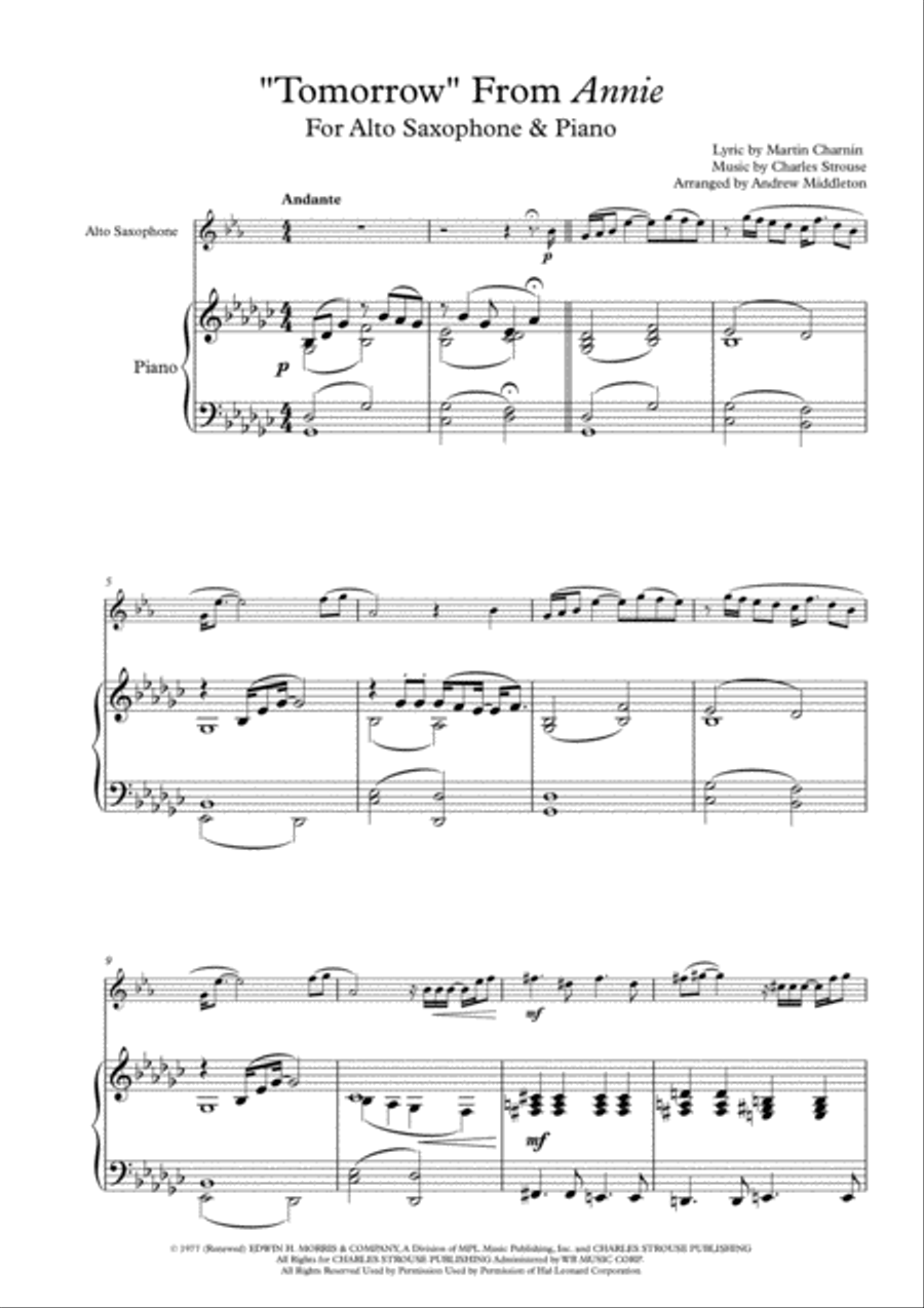 Tomorrow Tomorrow Alto Saxophone scores gallery preview page 1