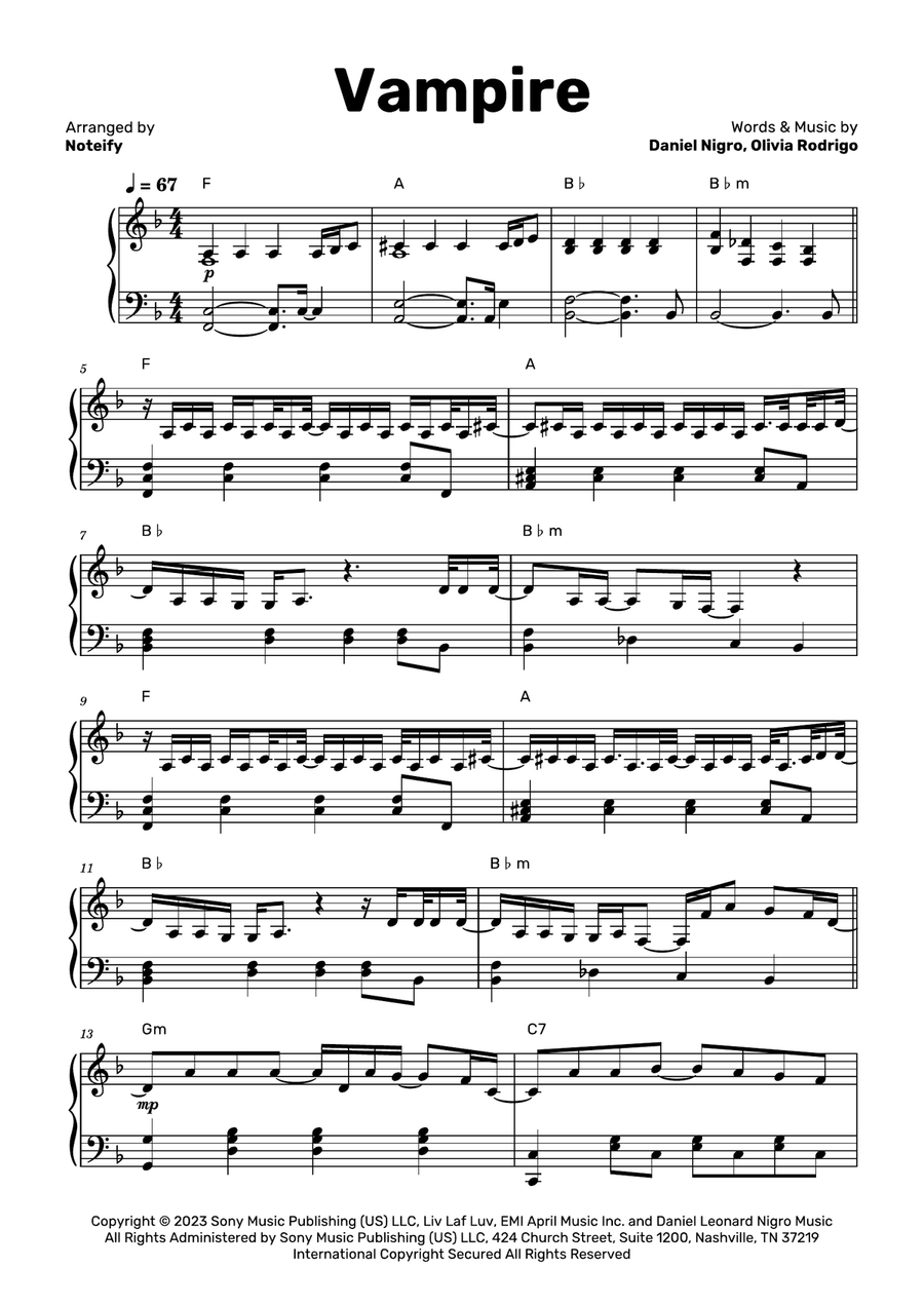 Vampire Piano Solo scores gallery preview page 1