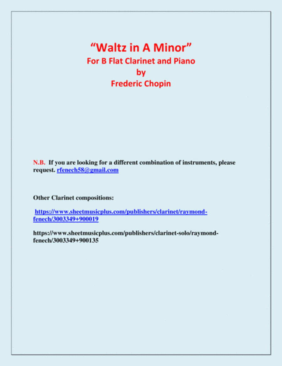 Waltz in A Minor (Chopin) - B Flat Clarinet and Piano - Chamber music image number null