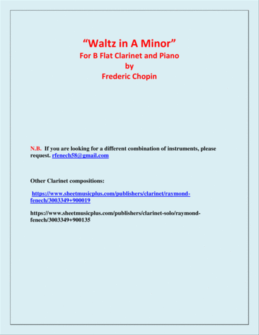 Waltz in A Minor (Chopin) - B Flat Clarinet and Piano - Chamber music B-Flat Clarinet scores gallery preview page 3