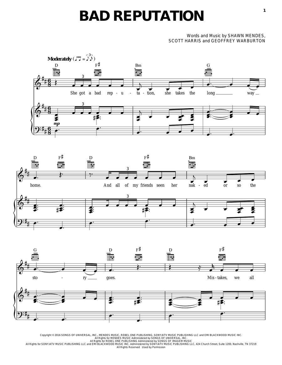 Bad Reputation Piano, Vocal, Guitar scores gallery preview page 1