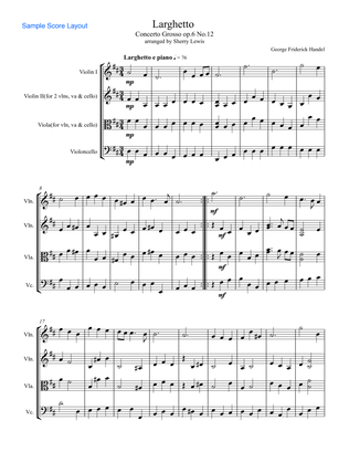 LARGHETTO,Op.6, No.12, String Trio, Intermediate Level for 2 violins and cello or violin, viola and