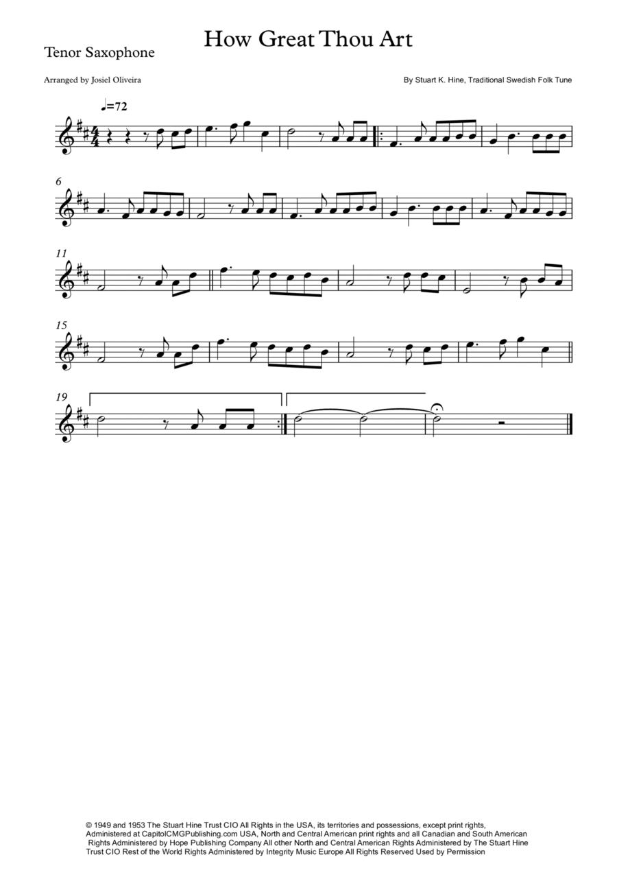 How Great Thou Art Tenor Saxophone scores gallery preview page 1