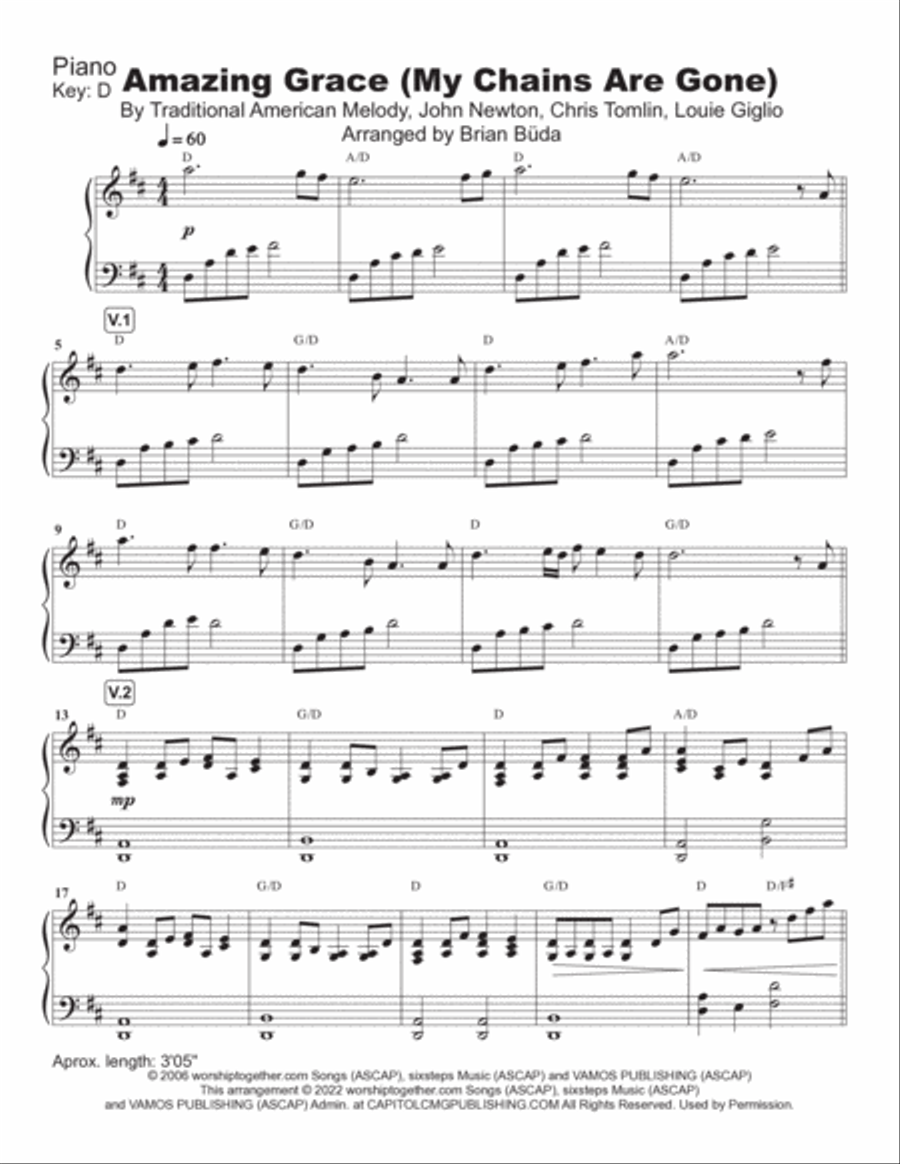 Amazing Grace (my Chains Are Gone) Piano Solo scores gallery preview page 2