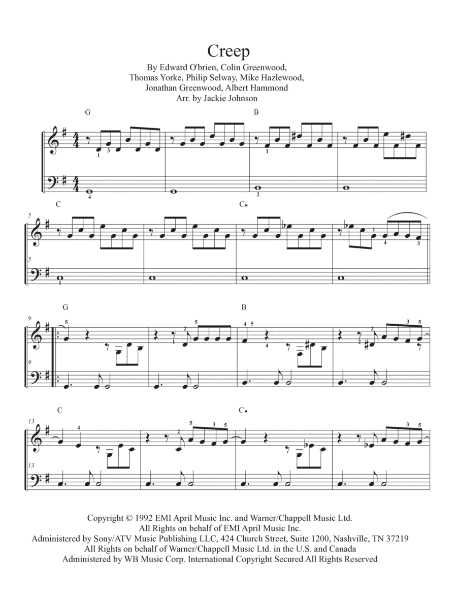 Creep Easy Piano scores gallery preview page 1