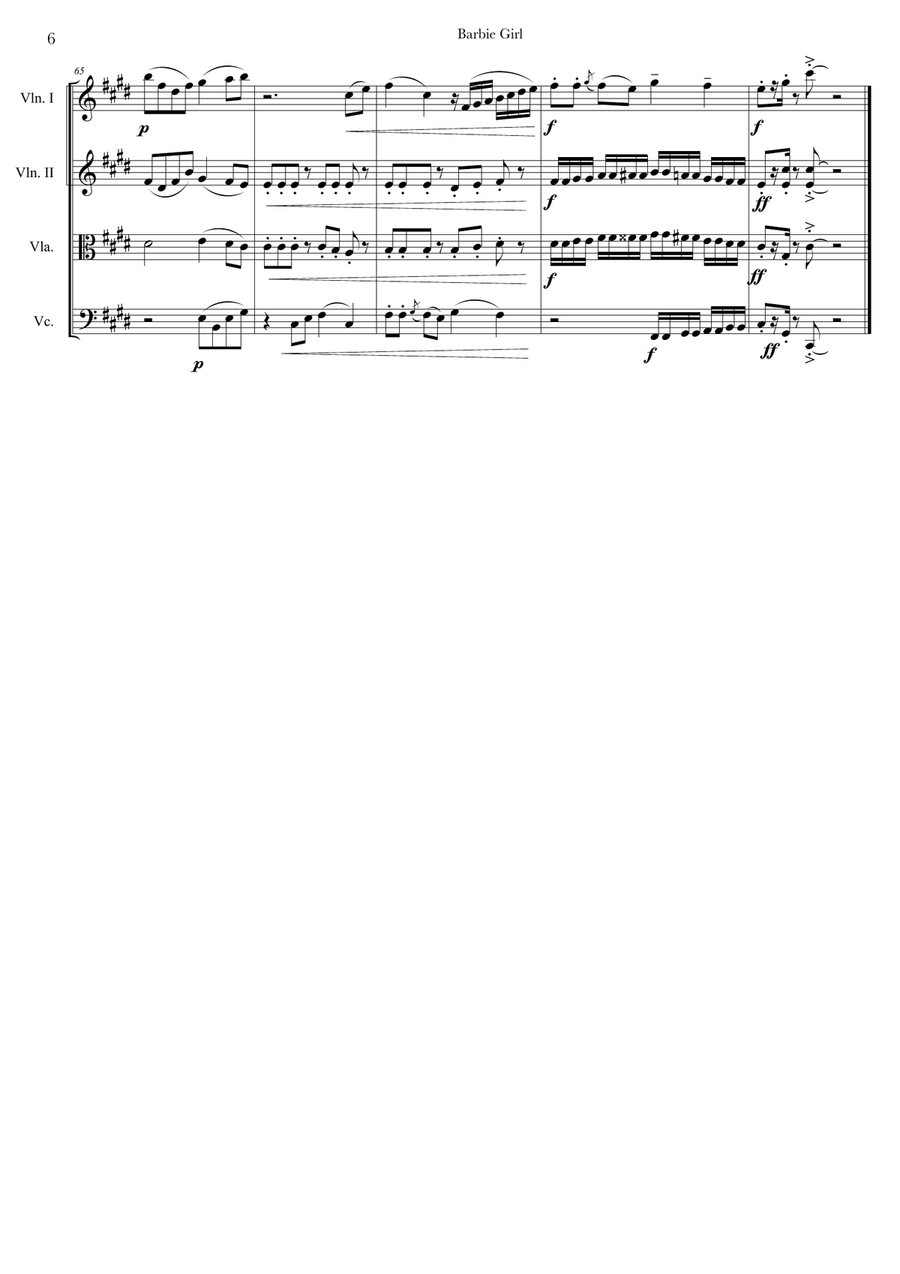 Barbie Girl String Quartet scores gallery preview page 6