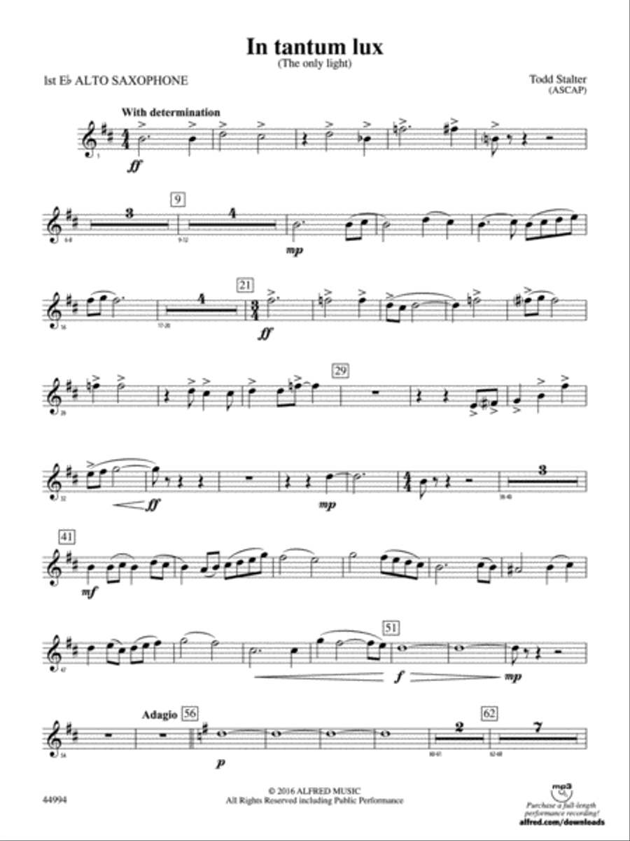 In tantum lux: E-flat Alto Saxophone Concert Band scores gallery preview page 1